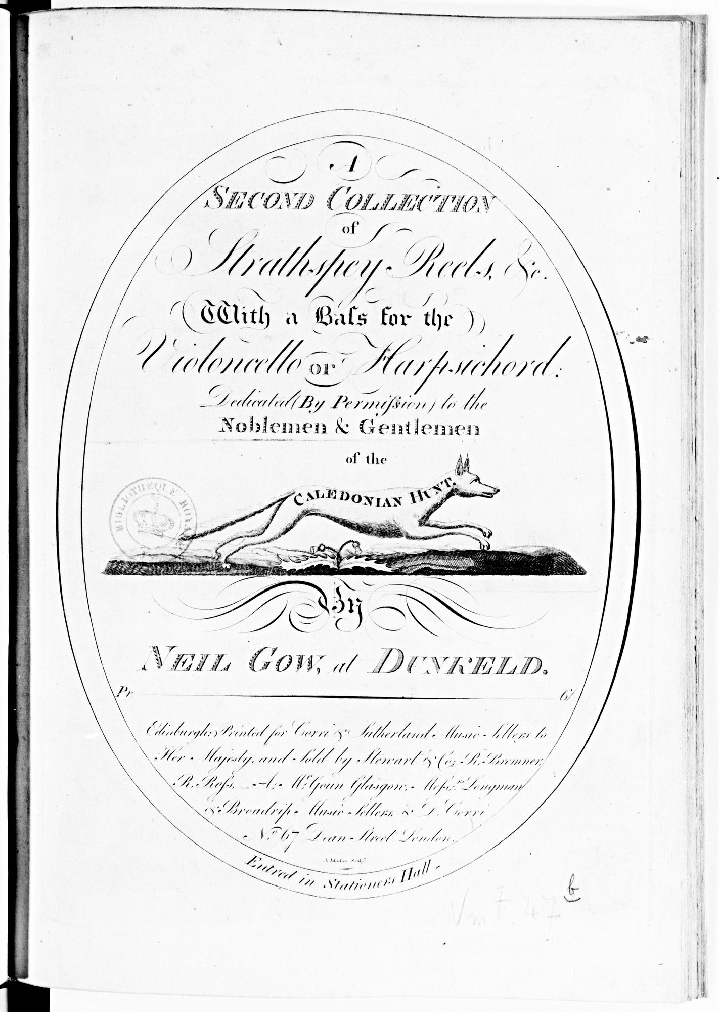 Engraved title page of Niel Gow's second collection of strathspey reels